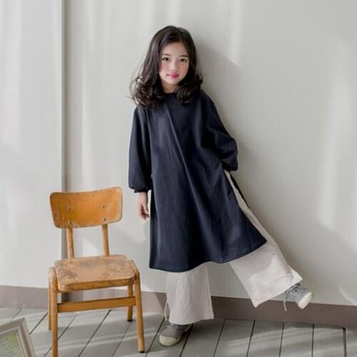 Long Sleeve Linen Girls Clothing Sets 2 pieces Bow Belt Long Tops Wide-leg Pants Personality Style Teenage Girls Clothing