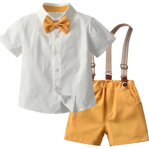 Toddler Boys Clothing Set Newborn Gentleman Suit Kids Short Sleeve Bow Tie Shirt+Suspender Shorts Casual Summer Baby Boy Clothes