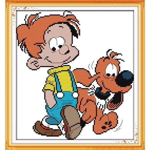 Boy and dog (2) cross stitch kit cartoon aida 14ct 18ct count canvas stitching embroidery DIY handmade needlework plus
