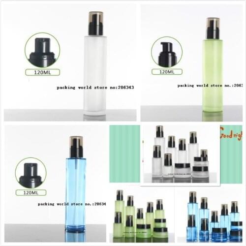 120ml frosted/green/blue glass bottle black pump lid for serum/lotion/emulsion/foundation/toner skin care cosmetic packing