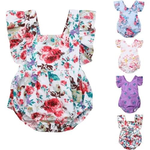 Cute Newborn Baby Girl Floral Ruffle Romper Jumpsuit Clothes Outfit Sunsuit Ruffles Floral Romper Bodysuit Jumpsuit Clothes