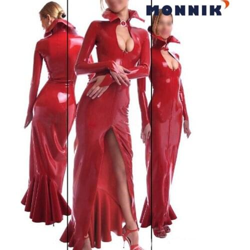 MONNIK latexSexy Latex Rubber Dresses Full Sleeve Fashion Dress For Party Wear Gummi 0.4mm
