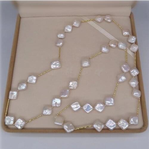 Natural Natural Freshwater Shaped Pearl Sweater Chain Baroque Style Square Pearl 30 inches Long Necklace