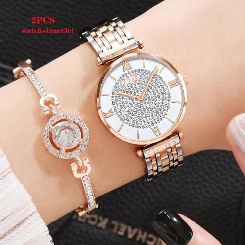 New Brand Ladies Wristwatch Luxury Rhinestone Women Watches Stainless Steel Strap Quartz Wristwatches Female Clock Reloj Mujer