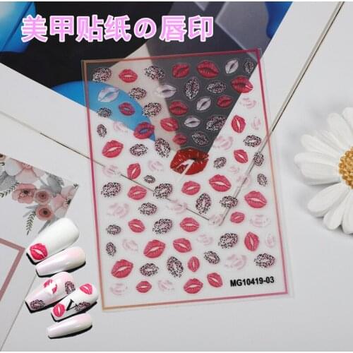 New Craft Transparent Bottom Nail Art 3D Nail Art Sticker Paper Flaming Red Lips Nail Art Decoration Sticker