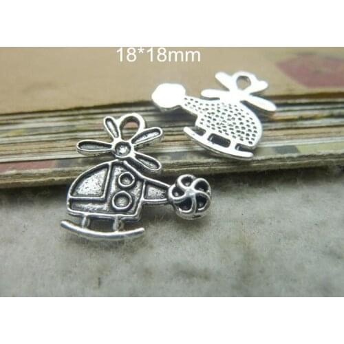 Wholesale 100 PCS Mini Helicopter Charms Pendant 18*18mm Antique Silver Tone Metal Alloy Plane Charms Jewelry Supplies