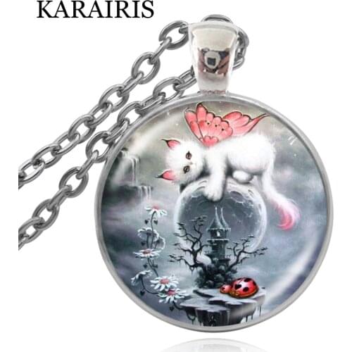 KARAIRIS Lovely Little Cat Kitty and Castle Necklace Cute Kitty Pendants Kitten Kitten Art Print Jewelry Birthday Gift for Girl