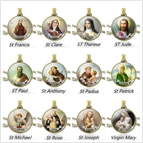 St Francis Patrick Michael Virgin Mary Necklace Christian Saint Pendant Necklace Religion Jewelry Gifts