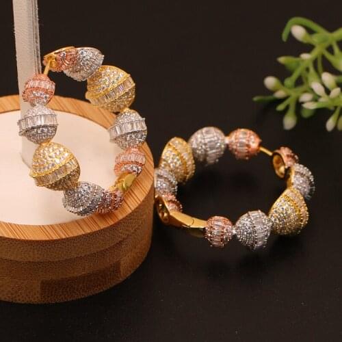 Lanyika Fashion Jewelry Elegant Exaggerated Balls Round Hoop Earrings Micro Inlay Wedding Engagement Luxury Earring Best Gift