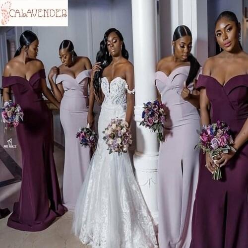 Off-shoulder Purple Bridesmaid Dresses Mermaid Leg Slit robe de cocktail pour mariage Beach Wedding Guest Dresses