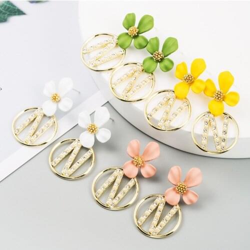 Hoop Earrings Women Round Colored Floral Boho Earrings Gold Color Enamel Earrings Trend Summer Sweet Flower Accessories 2021 New
