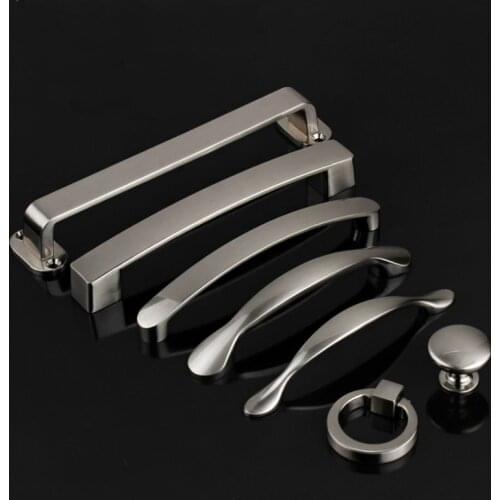 Modern Furniture Drawer Handles European Cabinet Wardrobe Door Pulls Brushed Zinc Alloy Kitchen Knobs Silver Handles Hardware