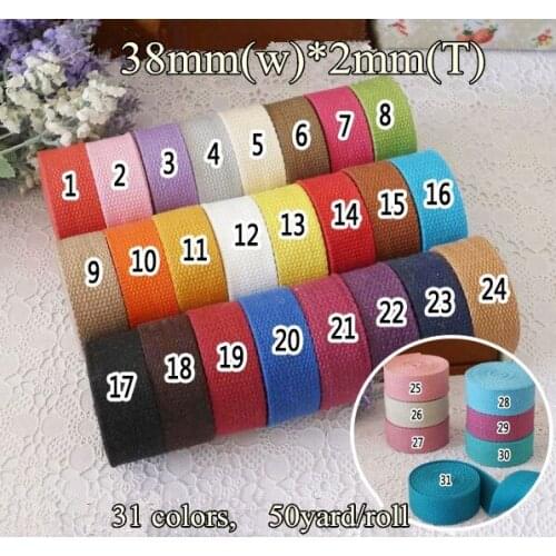 31colors 38mm x2mm Medium Heavy weight cotton webbing 1.5'' x50yard thick cotton tape bag belt DIY decorative free shipping HOT