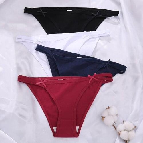 FINETOO Cotton Low Rise Women Panties Female Cute Bow Briefs Lady Breathable Underwear Solid Color M-XL Girls Intimate Lingerie