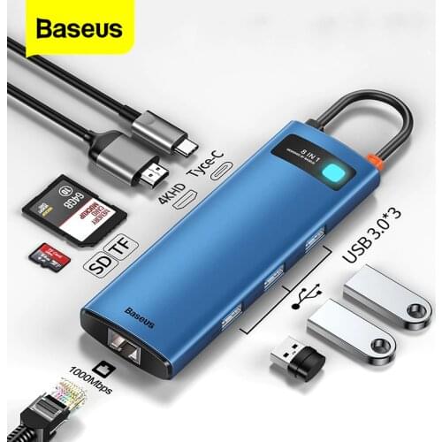Baseus USB Type C HUB USB C to 4KHD RJ45 PD 100W Charger Multi USB 3.0 HUB Adapter For MacBook Pro Laptop Dock Station Splitter