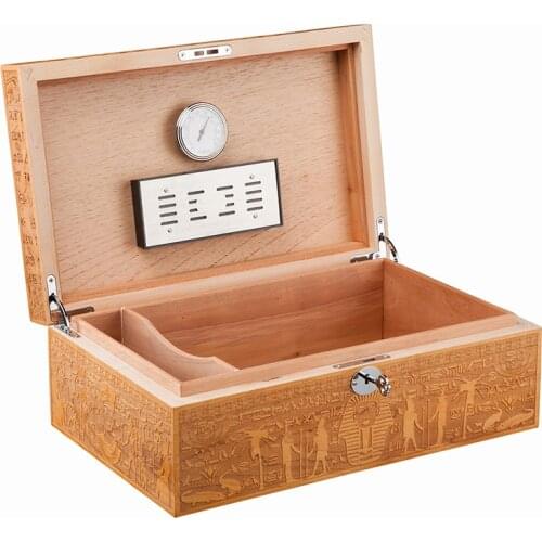 Vintage Egyptian carved Cigar Box Spanish Cedar Wood Household Humidor Humidifier Men Gadget Humidifier Business Gift For Boy