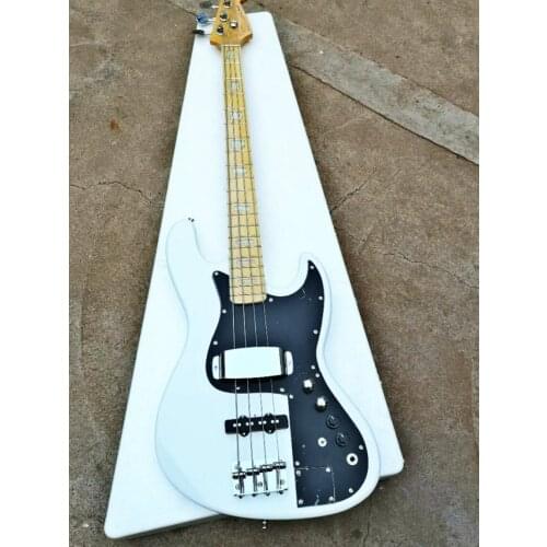 Top quality FDJB-5026 white color solid basswood body black plate 5 strings electric Jazz Bass , Free shipping