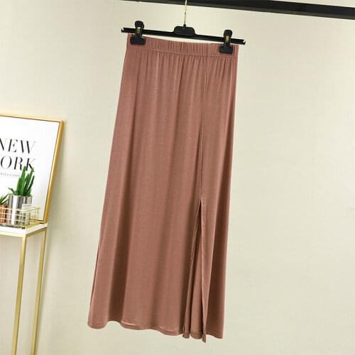 Khaki Spring Summer New Fashion Womens High Waist Pleated Solid Color Modal Long Elastic Skirt Promotions Lady Beach Skits