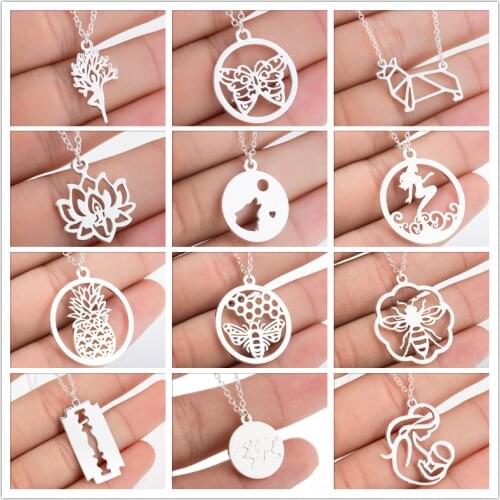 Bijoux Femme 2021 Fashion Butterfly Mermaid Wolf Corgi Dog Pendant Necklace for Women Girls New Year Trendy Jewelry Gifts