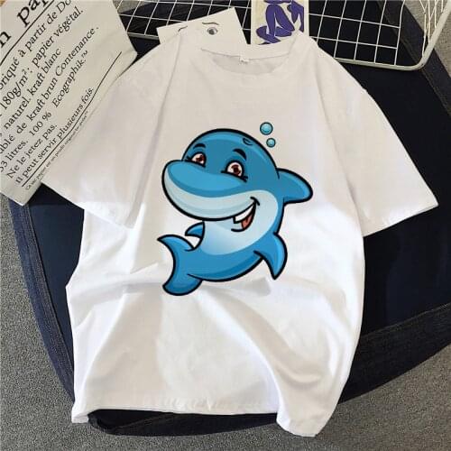 Ladies T-Shirt Cute Cartoon Dolphin Print Summer Women Short-Sleeved Harajuku Graphic Oversized T-Shirt Casual Funny Tshirt
