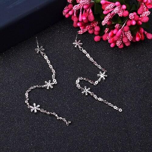2017 Real Big Brand Austrian crystal Zirconia White Gold Color Long Earring Fashion Star Flower Stud Earrings for Women 208462