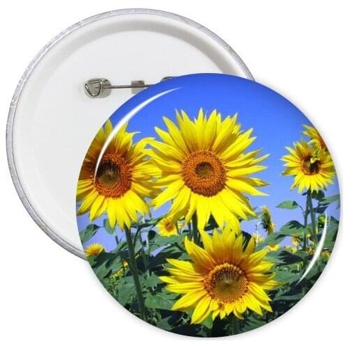 Sunshine Flowers Sunflowers Blue Sky Round Pins Badge Button Clothing Decoration Gift 5pcs
