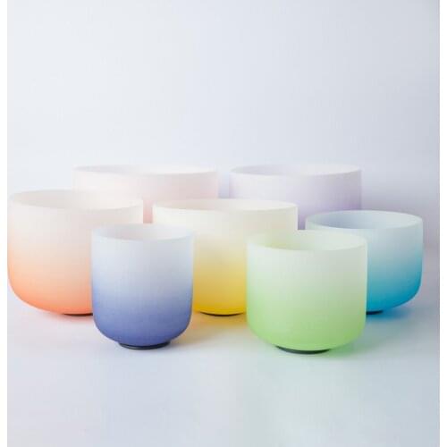 7PCS 6-12" Chakra Tuned Half Color Set Of 7 PCS Frosted Quartz Crystal Singing Bowls