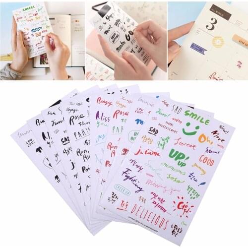 8 Sheets Word Paper Sticker Stylish Colorful Ornament for Decorating Diary Notebook Mobile Phone Journal Album 160*100mm