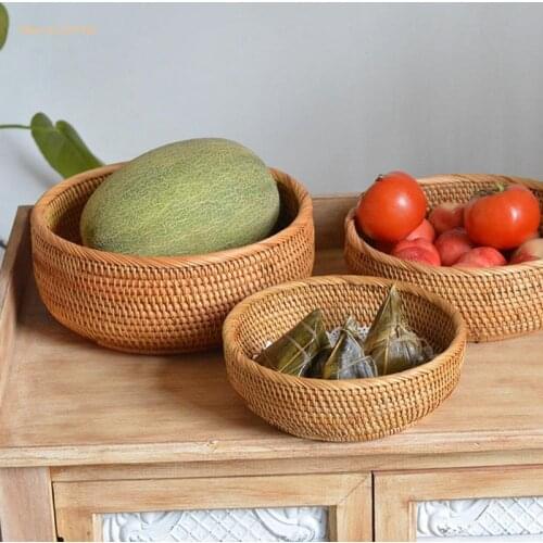 B0KC 3 Pack Natural Wicker Fruits Bread Baskets Willow Basket Handwoven Basket Food Potato Tomato Storage Organizing Keys