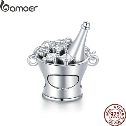 Bamoer Authentic 925 Sterling Silver Jewelry make Champagne Bucket Charm for Original Silver Beads Bracelet & Bangle DIY SCC1687