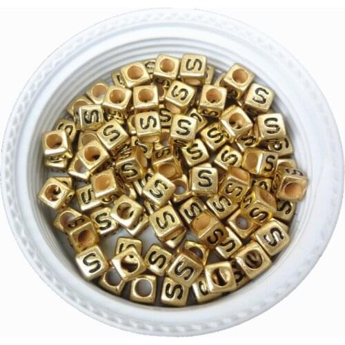 Free Shipping 500pcs 2600pcs Big Hole Square Gold Acrylic Letters Beads DIY Jewelry Findings Alphabet English Initial S Beads