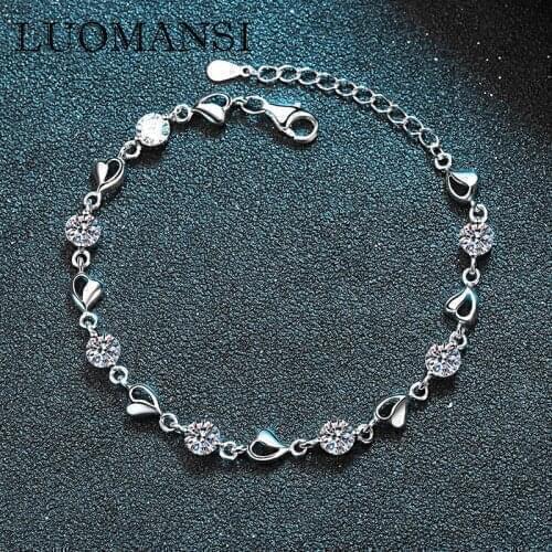 Luomansi 0.35CT 7 Moissanite Love Bracelet GRA Certificate S925 Sterling Silver Jewelry Wedding Party Woman Gift 18+3.5CM