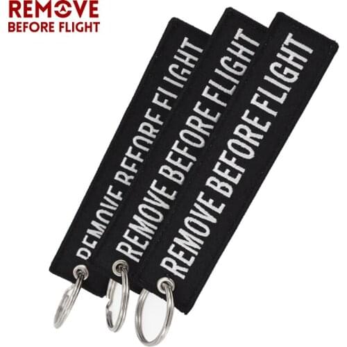 3PCS Remove Before Flight Keychain Wholesale Key Holder Special Luggage Tag Label Black Embroidery Key Ring Fob Aviation Gifts