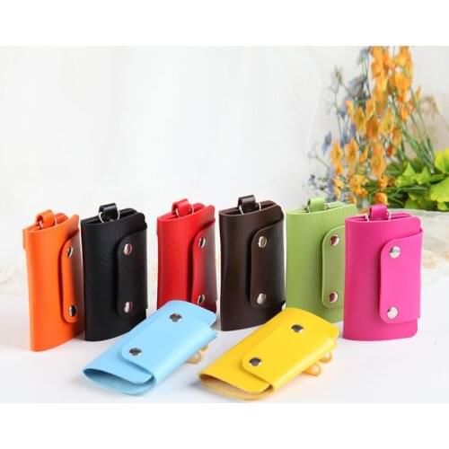1 PC Portable Leather Housekeeper Holders Car Keychain Key Holder Bag Case Unisex Wallet Cover Simple Solid Color Storage Bag