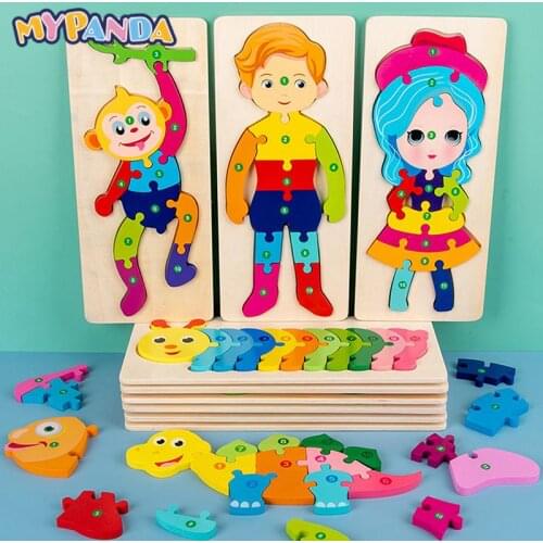 Montessori Wooden Educational Toys Childrens 3D Animal Matching Puzzle Building Block Busy Board Preschool Educational Kids Toy