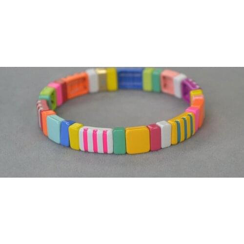 Bohemian Style Enamel Elastic Bracelet mix with street shooting fashion classic beauty rainbow small strip decoration