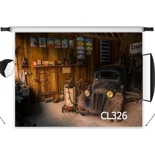 Repair Room Broken Old Car Polyester Backdrop Background Photography Studio Props Photographic Photo Seamless Washable No Crease