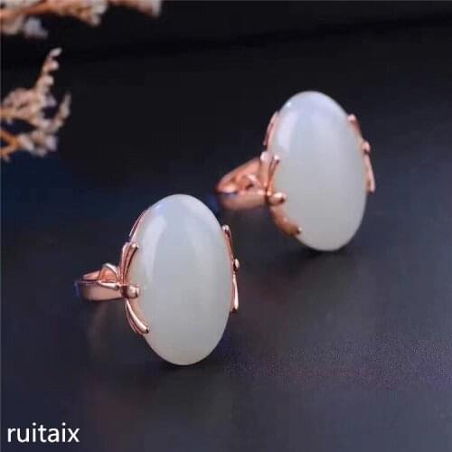 KJJEAXCMY fine jewelry 925 pure silver inlays natural hetian jade ladys ring jewelry smooth curve