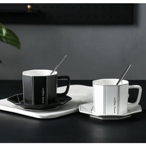 Nordic ins ceramic coffee cup dish set Simple European office mark water cup creative coffee cup breakfast cup