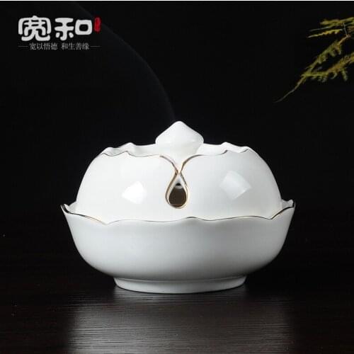 Wide and Lotus Flower Dehua ceramic block Phnom Penh home smoked aroma of incense coil furnace furnace Lotus censer