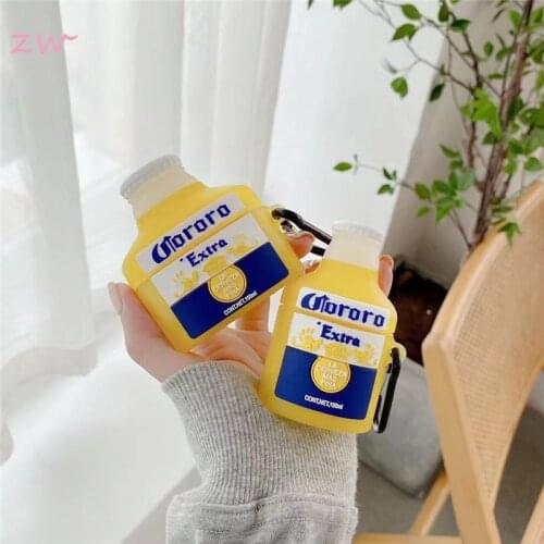 For airpods 1 2 3d curt beer bottle classic earphone case for airpods pro bluetooth headset silicone cover keyring