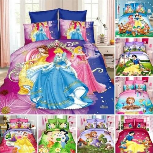 Disney Character Bella Rapunzel Cinderella Cartoon Design Duvet Quilt Cover Pillowcase 3D Bedding Set Girl Bedroom Decoration