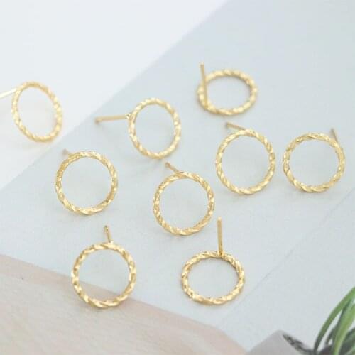 10 PCS 12mm Metal Brass Gold Plated Round Stud Earrings Base Settings For DIY Jewelry Making