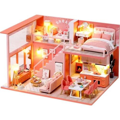 Doll House Furniture Wooden Miniature DIY Kit with Dust Cover Music Box Assemble Crafts Toy Best Birthday Gift For Children Girl