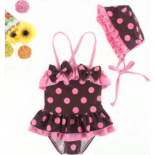 2020 New Summer Childrens Swimsuit Girls Bikini Two-piece Swimsuit Girl Beachwear Infant Girls Coffee Polka Dot Bikini With Cap