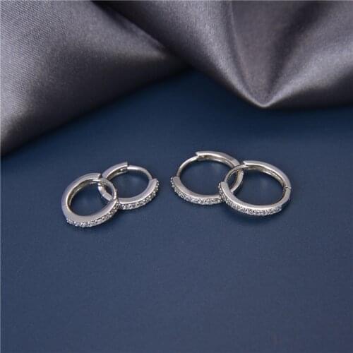 100% Real 925 Sterling Silver Shiny Zircon Small Hoop Earrings Huggie Hoops for Women Girls