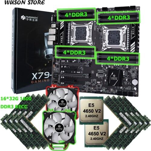 HUANANZHI X79-16D dual X79 motherboard with VGA output RAM 512G(16*32G) REG ECC dual CPU Intel Xeon E5 4650 V2 dual CPU cooler