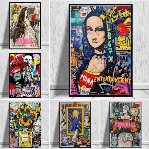 Mona Lisa (Mona Lisa) Graffiti Wall Art on A Funny Canvas on The Wall Painting Artistic Pictures for Living Room Home Decoration