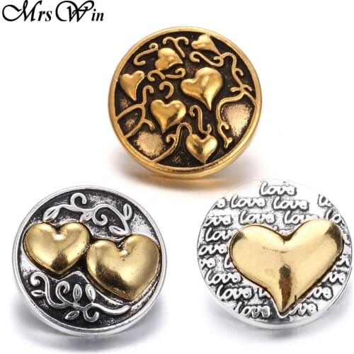 New Gold Snap Jewelry Vintage Love Heart Metal 18mm Snap Buttons Fit Snap Button Bracelet for Women Valentines Day Gift