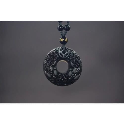 Envío Directo obsidiana tallado círculo Pixiu amuleto colgante collar Jade colgante joyería fina